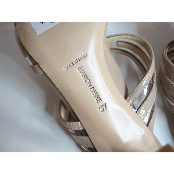 Marion Parke Toscana Tan Patent Leather Larkin PVC Slide Heels, Size 7 (US) 37 - Picture 12 of 13